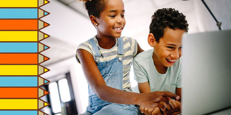 brother and sister, kids on laptop, learning from home